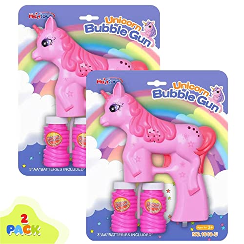 Unicorn Bubble Guns with Batteries – 2-Pack Leak-Free Automatic Bubble Machine & Blower Toys for Toddlers & Kids | Bubble Shooter Set with Solution Included | Ready to Play & Newly Upgraded