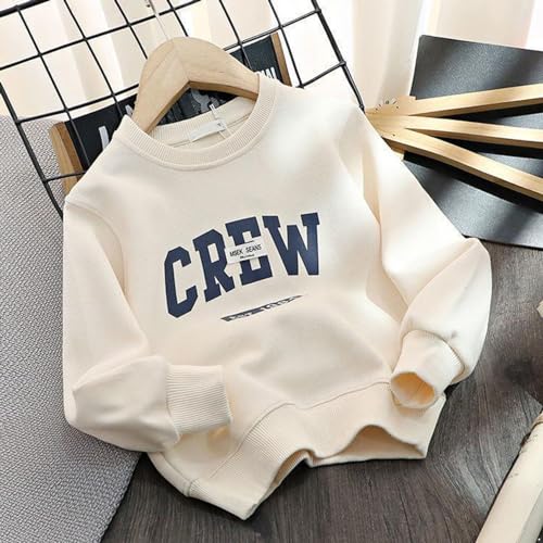 Toddles Kids Sweatshirt Boys Long Sleeve Letters Print Girls Crewneck Pullover Sweatshirts Casual Tops White 3-4 Years3