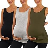 Escaco Women's Maternity Tank Top Ruched Side Sleeveless Tops Pregnancy Active Basic Shirt 3 Pack
