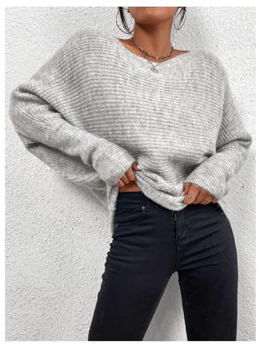 Verdusa Women's Off The Shoulder Sweater Long Dolman Sleeve Loose Knit Tops4