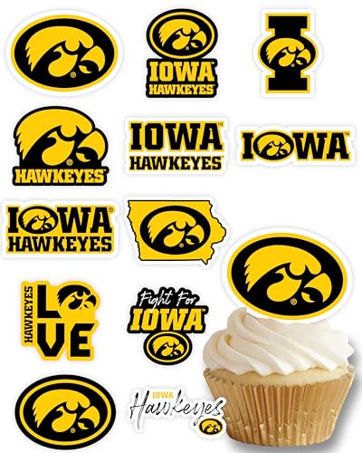 Iowa Hawkeyes Cupcake Topper Party Supplies for Hawks Football, Birthday, Graduation Party Decorations (24 Pieces) (Iowa Hawkeyes)