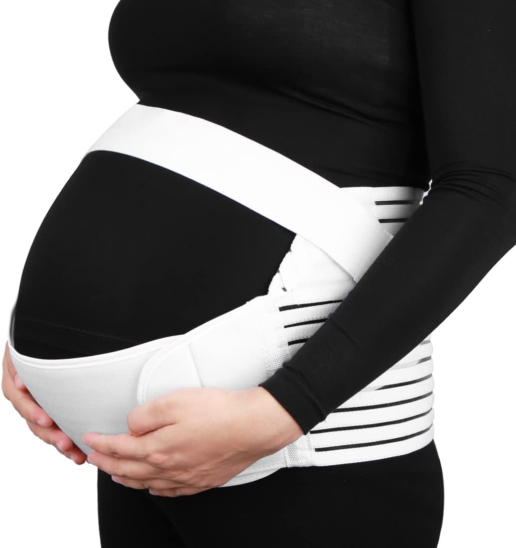 S.G IncMaternity Belly Band for Pregnant Women | Pregnancy Belly Support Band for Abdomen, Pelvic, Waist, & Back Pain | Adjustable Maternity Belt | For All Stages of Pregnancy & Postpartum (WHITE,