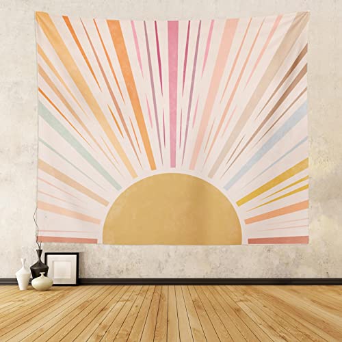 Boho Rainbow Sun Tapestry Vintage Horizontal Sunset Sunrise Abstract Minimalist Art Tapestries Wall Hanging Bedroom Hippie Bohemian Mid Century Decor For Living Room Dorm Nursery,51.2X59.1 Inches #TOP17