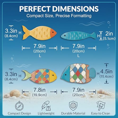 Miniatura 7 de Teozblu 4pcs Decoración De Pared De Peces De Madera,Arte De Pared,Decoración Para El Hogar,Adornos De Baño Adhesiva De Peces De Madera Estilo Playa,Decoración De Casa,Cuadros Decoracion Salon Modernos