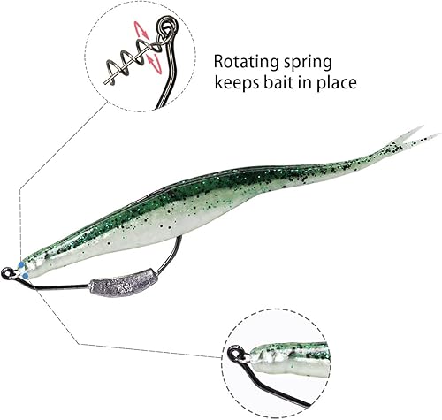 Miniatura 4 de Paquete de 25 ganchos de cebo pesados, cabezales de plantilla con bloqueo de torsión, ganchos de pesca de gusano de plástico suave 10 20 30 40 50