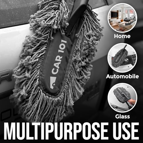 Image of CAR101 Daily Use Twisted Loop Microfibre Car Duster | Microfibre Bristles | Scratch-Free Cleaning | Ergonomic Grip Handle | Reusable Car Cleaning Brush | Easy Dust Removal for Car & Bike - Grey