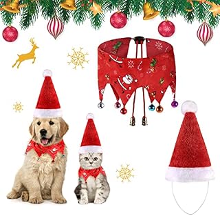 2 Pack Pet Christmas Costume, Adjustable Cat Collar Pet Santa Hat, Dog Christmas Collar with Bell, Christmas Outfit for Small or Medium-sized Pet Christmas Party Cosplay Supplies