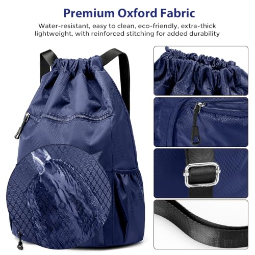 Image of Sports Drawstring Backpack Gym Sack with Shoe Compartment, Durable Oxford Fabric, Wet-Proof Pocket, Water-Resistant Cinch Bag for Men & Women, Foldable & Spacious Athletic Sackpack for Travel Fitness
