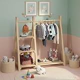 Bellabino Ryck Kleiderstange für Kinder – Kleiderständer aus Massivholz in Natur mit 4 Ablageflächen – Montessori Kindergarderobe für Jungen & Mädchen – Garderobe mit Schuhablage für Kinderzimmer