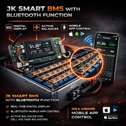 Image of MuscleGrid 51.2V 300Ah LiFePO4 Lithium Battery Pack | 15kWh Energy Storage | JK Smart BMS with Bluetooth, CAN & RS485 | 200A Charge / 350A Discharge | Solar & Inverter Compatible