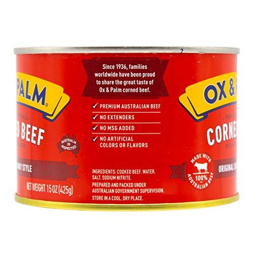Ox & Palm Corned Beef Original Chunky Style 15 Oz (Pack Of 12), Juicy, Tender, Simple Ingredients, Australian Import #TOP1