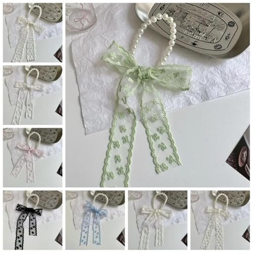 Cordón de perlas coreano con lazo de encaje y gomas de pelo para chica 5