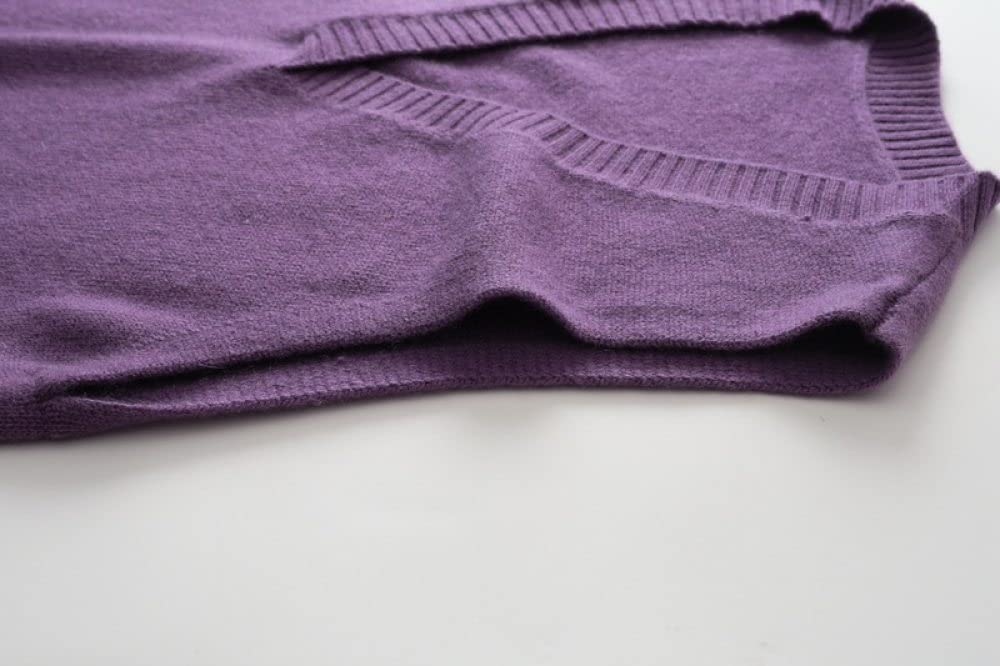 Chaleco Punto Mujer,Chalecos Con Cuello En V Para Mujer Chaleco De Punto Cachemira De Color Sólido Púrpura Dobladillo De Punto Acanalado Clásico Ligero Cálido Suéter Sin Mangas Camiseta Sin Man