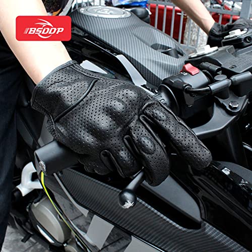 ERYUE Luvas,Luvas de pele de carneiro genuínas Dedos completos respiráveis Luvas de couro perfurado