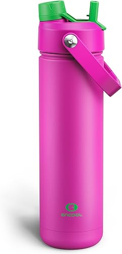 Miniatura 56 de ENCOOL Botella de agua aislada con popote, de acero inoxidable, a prueba de fugas, sin BPA, al vacío de doble pared que se mantiene fría durante 24