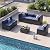 VONZOY Patio Furniture Sets, 7-Piece Outdoor Patio Furniture with Thick Cushions,Coffee Table Outdoor All-Weather Conversation Set Sectional Sofa for Backyard, Poolside, Garden(Navy Blue)