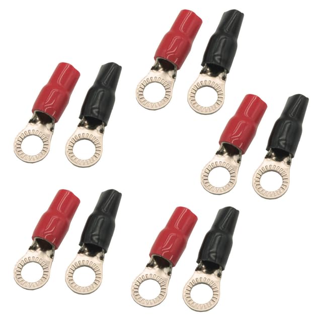 RonDexy 4 Gauge AWG Pure Copper Ring Terminals with Terminal Boots (10-Pack) | Electrical Wire Connectors for 4 Gauge Wire