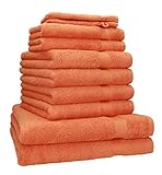 ALLES IN EINEM SET: Das 10-teilige Handtuchset aus 100% Baumwolle beinhaltet 2 Waschhandschuhe, 2 Gästehandtücher, 2 große Liegetücher und 4 normale Handtücher. Somit ist alles in einem Design