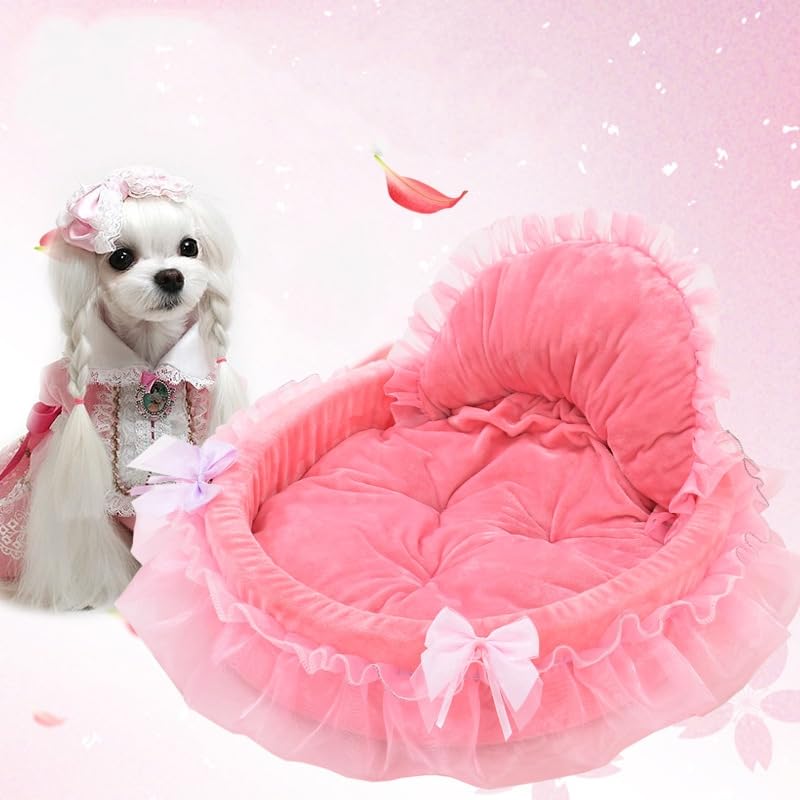 Pistro Rosa Prinzessin Hundebett und Katzenbett Sofa für mittelgroße Katzen und kleine Hunde, abnehmbar, rutschfeste Unterseite, niedliche Couch, Spitze