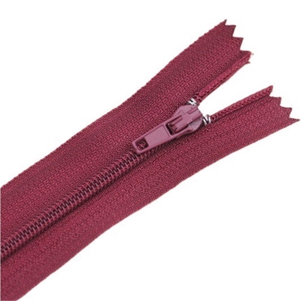 DIY Craft Zipper 10pcs Nylon Zippers, Length 120-600mm No.3 Plastic Zipper Abrasion Resistance for Sewing Handicrafts(Deep red,35cm)