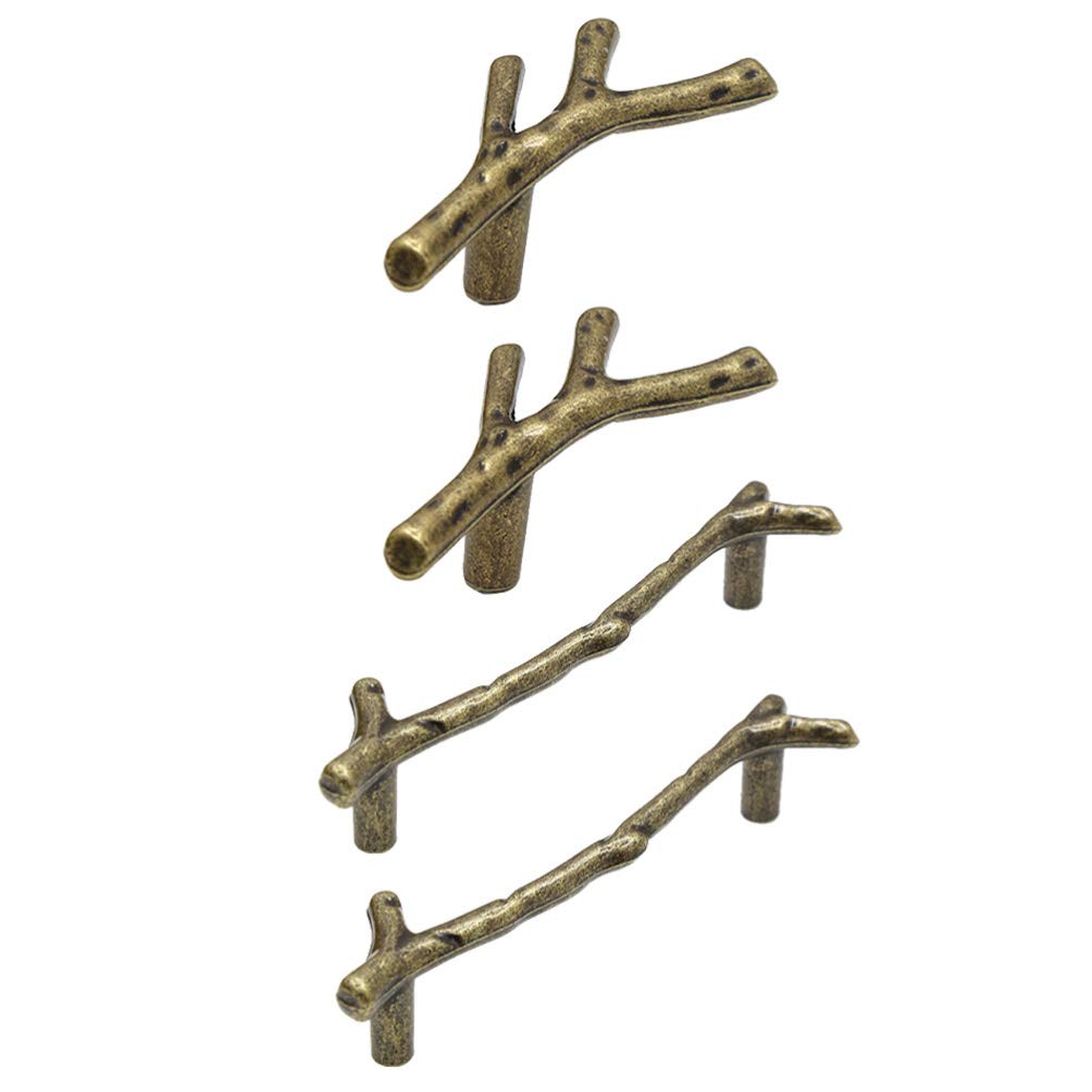 Nhawmebnz Bronze Antique Cabinet Drawer Handles 2Pcs Twig Branch Zinc Alloy Wardrobe Knobs Decorative Furniture Door Pulls Golden(Bronze)