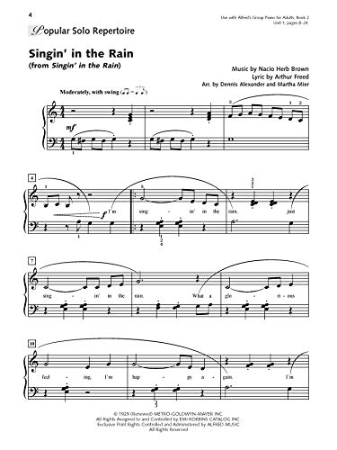 Alfred's Group Piano for Adults -- Popular Music, Bk 2: Solo Repertoire and Lead Sheets from Movies