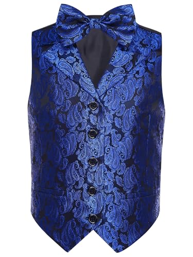 YiZYiF Kids Boys Vintage Jacquard Button Down Formal Gentleman Suit Waistcoat Vest Party Tuxedo Blazer