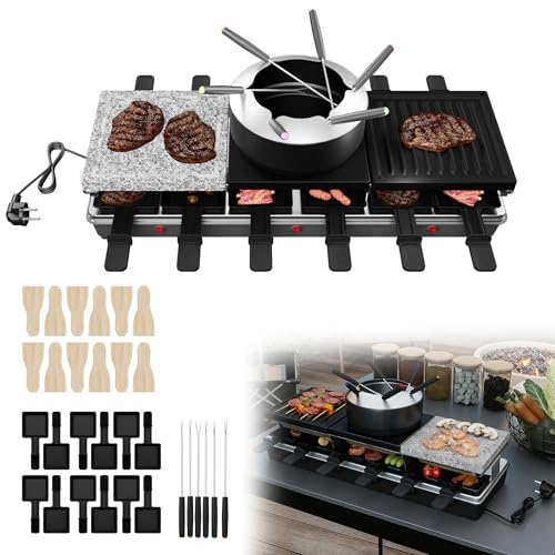 XMTECH Multifunktions-Raclette- & Tischgrill 1650 W für 12 Personen mit Naturstein- & Antihaftplatten, Hot Pot, 12 Mini-Grillplatten, Edelstahlgabeln & Holzspatel – Partygrill für Familie & Freunde XMTECH Multifunktions-Raclette- & Tischgrill 1650 W für 12 Personen mit Naturstein- & Antihaftplatten, Hot Pot, 12 Mini-Grillplatten, Edelstahlgabeln & Holzspatel – Partygrill für Familie & Freunde