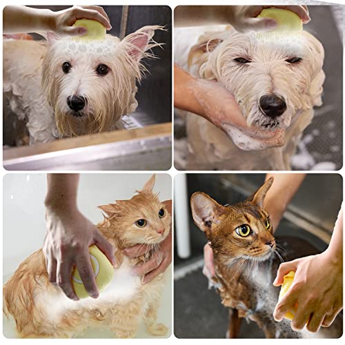 Dog Bath Brush, Pet Massage Brush Shampoo Dispenser, Soft Silicone Brush Rubber Bristle For Dogs And Cats Shower Grooming (Yellow) #TOP2