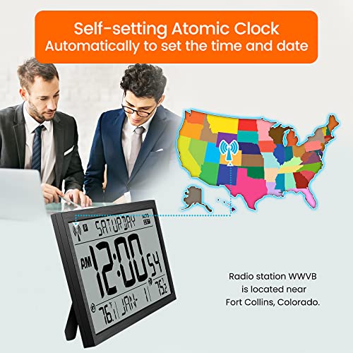 Hodik Wall Clock Atomic - Never Needs Setting - Indoor Outdoor Temperature Wireless, Large 16.5 Inch Lcd Display For Easy Reading, Atomic Desk Clock Wall Clock Self-Setting Battery Powered #TOP2