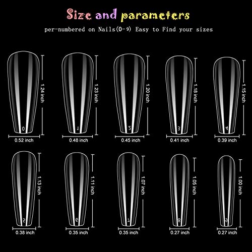 Magic Armor 550Pcs Coffin Nail Tips Clear Fake Nails Long Ballerina Nails For Press On Nails And Acrylic Nails, Full Cover False Nails With Nail Glue Nail Files Nail Clippers 10 Sizes Soak Off Nail Tips #TOP2