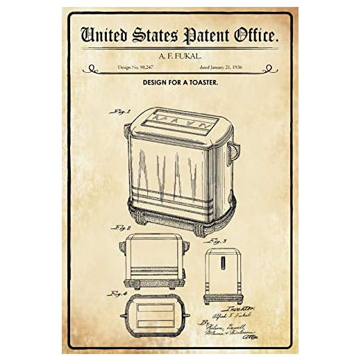 Generische Cartel de Chapa 30 x 20 cm U.S. Patent Office. Diseño para una tostadora (A.F.Fukal) 1936 – Deko7.