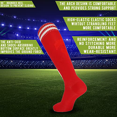 Sevening Kids Knee High Soccer Socks - 3 Pairs Long Football Socks， For 6-12 Year Youth (Red-1) #TOP1