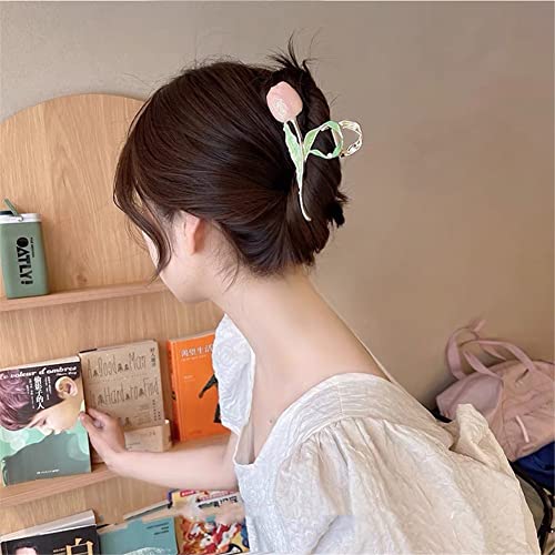 Tulip Flower Hair Clip Korean Style Fashion Shark Hairpin Strong Hold Hair Clips Hairpins for Women and Ladies Anti-slip Clips Head Wear Styling Tools Claw Clips for Women Hair Accessories - Image 4