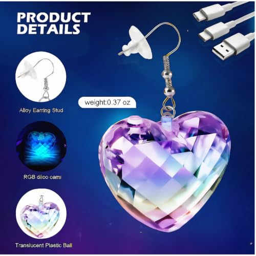 Image of Light Up LED Earrings for Women - USB Rechargeable, 16 Color Changing Flashing Ear Jewelry, Disco Party Rave Festival Dangling Earrings