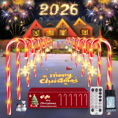 HELESIN Lot de 12 Guirlandes Lumineuses LED Noël, 12 Modes D'éclairage, Minuterie Éclairage de Noël avec Flocon de Neige Scintillant, LED Lumineuse Cannes pour Pelouse, Terrasse
