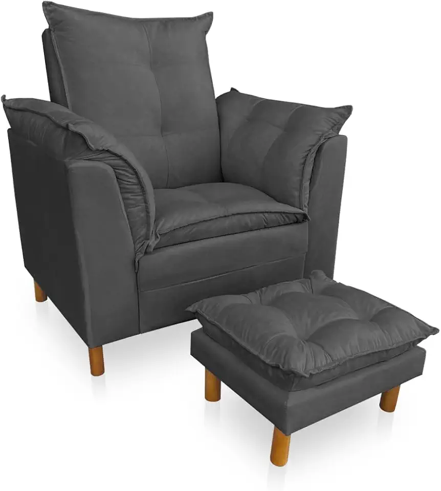 Poltrona de Amamentação com Puff Laura Suede Grafite - Pallazio