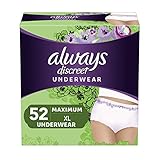 Always Discreet Incontinence & Postpartum Incontinence Underwear for Women, X-Large, 52 Count, Maximum Protection, Disposable (26 Count, Pack of 2 - 52 Count Total), Packaging May Vary