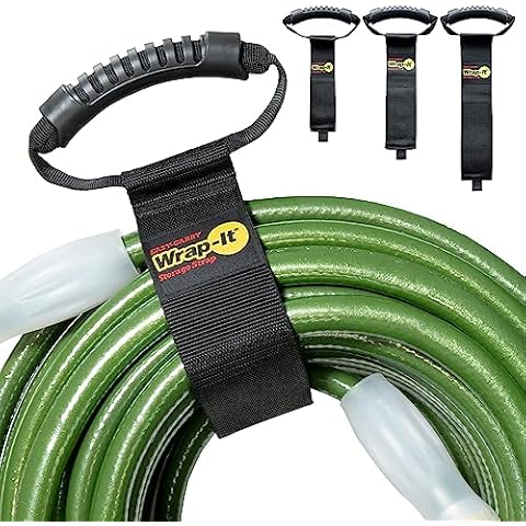 Easy-Carry Wrap-It Storage Straps - Assorted 3-Pack Black – Hook and Loop Straps with a Carrying Handle for Garden Hose, Extension Cord, Cable, Garage, Boat, RV Accessories Organization Cover