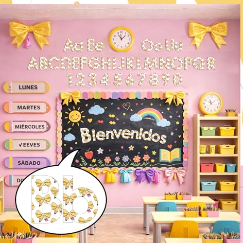 Números del alfabeto en mayúsculas y minúsculas tipo lápices con lazo 5