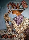 Tapestry half cross stitch needlepoint kit Tapestry embroidery set Lady with Rose 35x50cm half cross embroidery set Includes multilayer cotton thread [] Bordado con aguja 5D HD cod.660