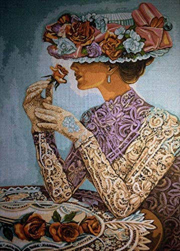 Tapestry half cross stitch needlepoint kit Tapestry embroidery set Lady with Rose 35x50cm half cross embroidery set Includes multilayer cotton thread [] Bordado con aguja 5D HD cod.660