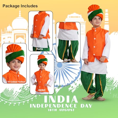Image of Kaku Fancy Dresses Multicolor Dhoti Kurta & Safa For Kids, Kurta Jacket Set For Boys & Girls, Multicolor
