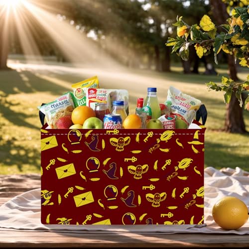 Image of Kid Rectangle Magic Decor Basket Nursery Baby Gift Basket Feather Hat Book Broomstick Toy Storage Bin (Retro Brown)
