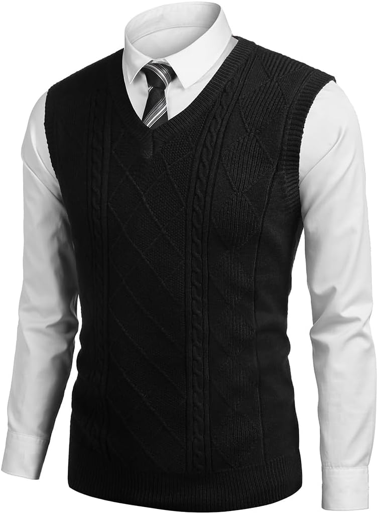 COOFANDY Men V Neck Sweater Vest Knit Casual Sleeveless Pullover Sweater