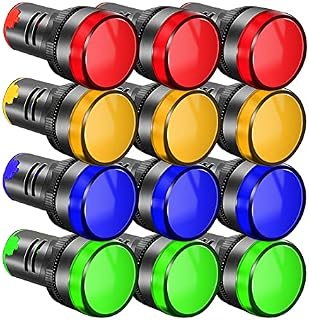 Gebildet 12pcs AC220V-380V 22mm LED Power Indicator, LED Pilot Signal Light Panel Indicator, LED Flash Light (Red Yellow/Blue/Green, Each Color 3pcs)