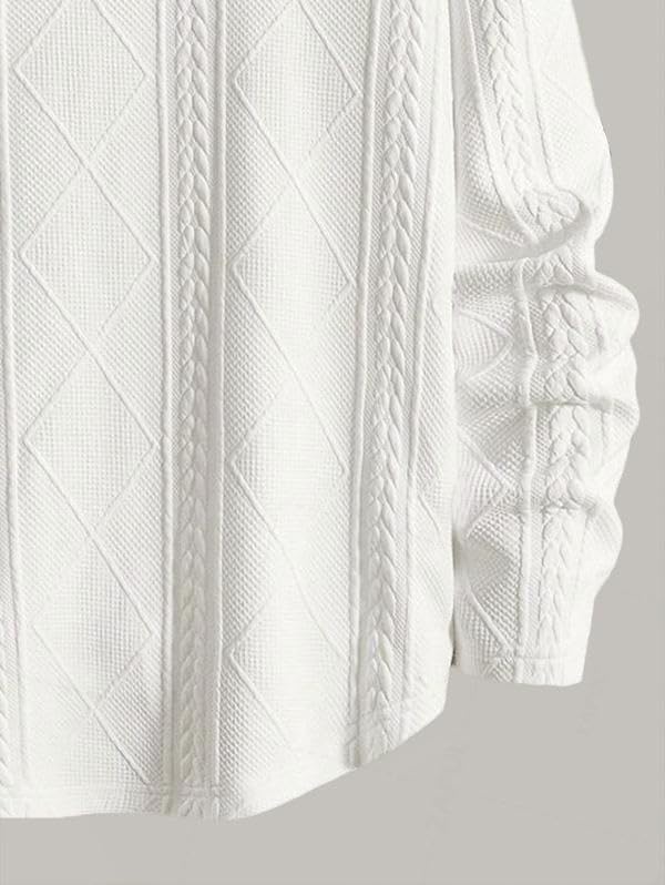 ZAFUL Men's Textured Crewneck Sweatshirts Cable Geometric Jacquard Long Sleeve T Shirt Knitted Pullover Top - Image 6