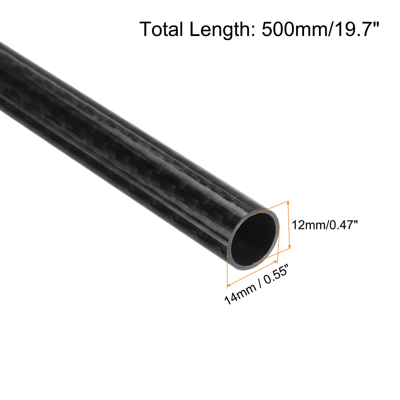 QUARKZMAN 2 Stück Kohlefaserrohr 12 x 14 x 500mm glänzende Oberfläche Stab 3K Rollgewickeltes reines Kohlefaser-Rundrohr für RC-Flugzeug Multicopter