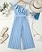 YOURUIKEY Girls' Jumpsuit Kid Ruffle Trim Halter Wide Leg Pleated Blue Long Romper with Belt Cute Summer Outfits for Tween Girl Size 12