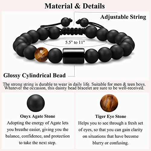 To My Son Bracelet, Mother/Dad And Son Forever Linked Together Mens Natural Beaded Link Bracelet, Handmade Black Agate And Tiger's Eye Stone Bracelets For Son From Mom, Bar Mitzvah Graduation Birthday Gifts (One Tiger) #TOP3